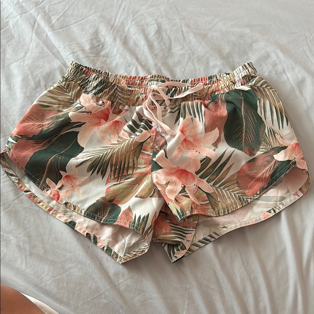 Old Navy Pink and Green Athletic Shorts with Tropical Print